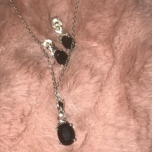 Black Spinel sterling silver necklace and earrings set
